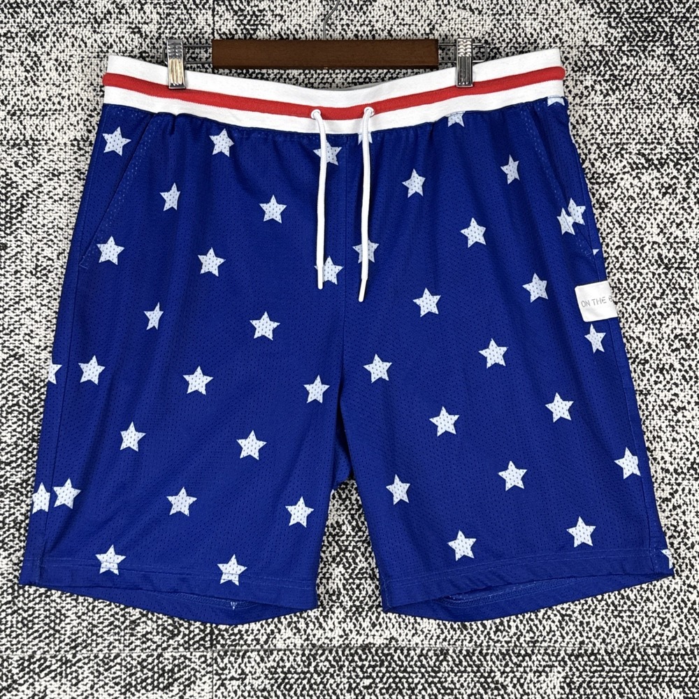 On The Byas‎ Stars Stripes Athletic Shorts Mens XL Drawstring Red White Blue